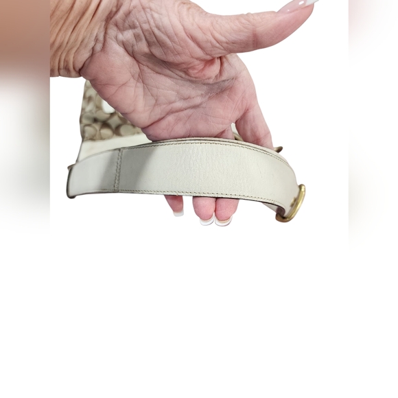 COACH Signature C Khaki/Cream Jacquard Leather Hobo Duffle 2-way Bag 10403 GUC - Picture 14 of 16